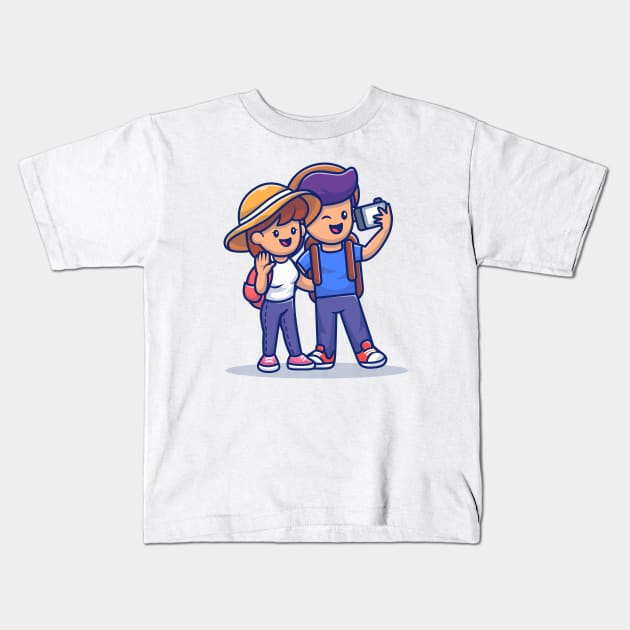 Cute Couple Boy And Girl Travelling Together (2) Kids T-Shirt by Catalyst Labs